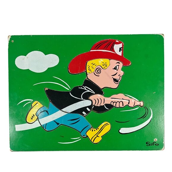 Sifo Vintage Wooden Puzzle Fireman Boy Complete 60s 70s - Picture 1 of 5